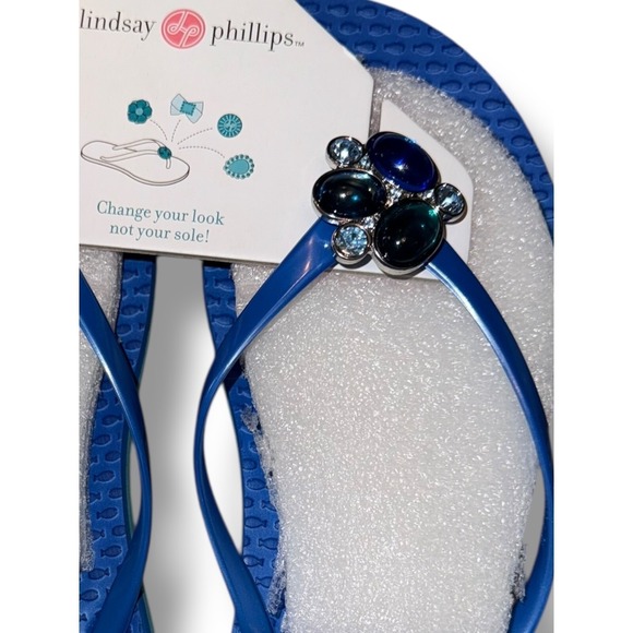 New Lindsay Phillips Embellished Flip Flops Kelli Princess Blue Sz 10 sandals - Picture 7 of 16